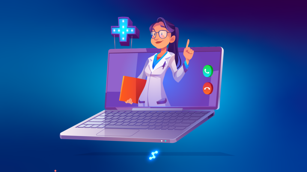 Online eye care consultation with female doctor, representing digital health solutions for seniors.