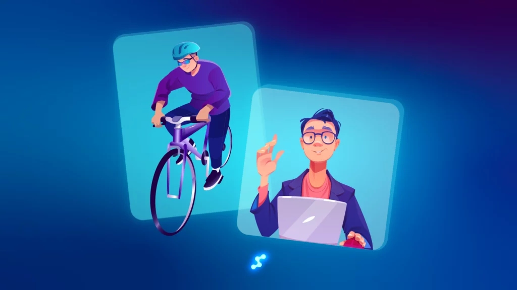 Man wearing glasses while biking and working

