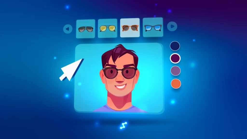 rova occhiali virtuale con selezione e colori