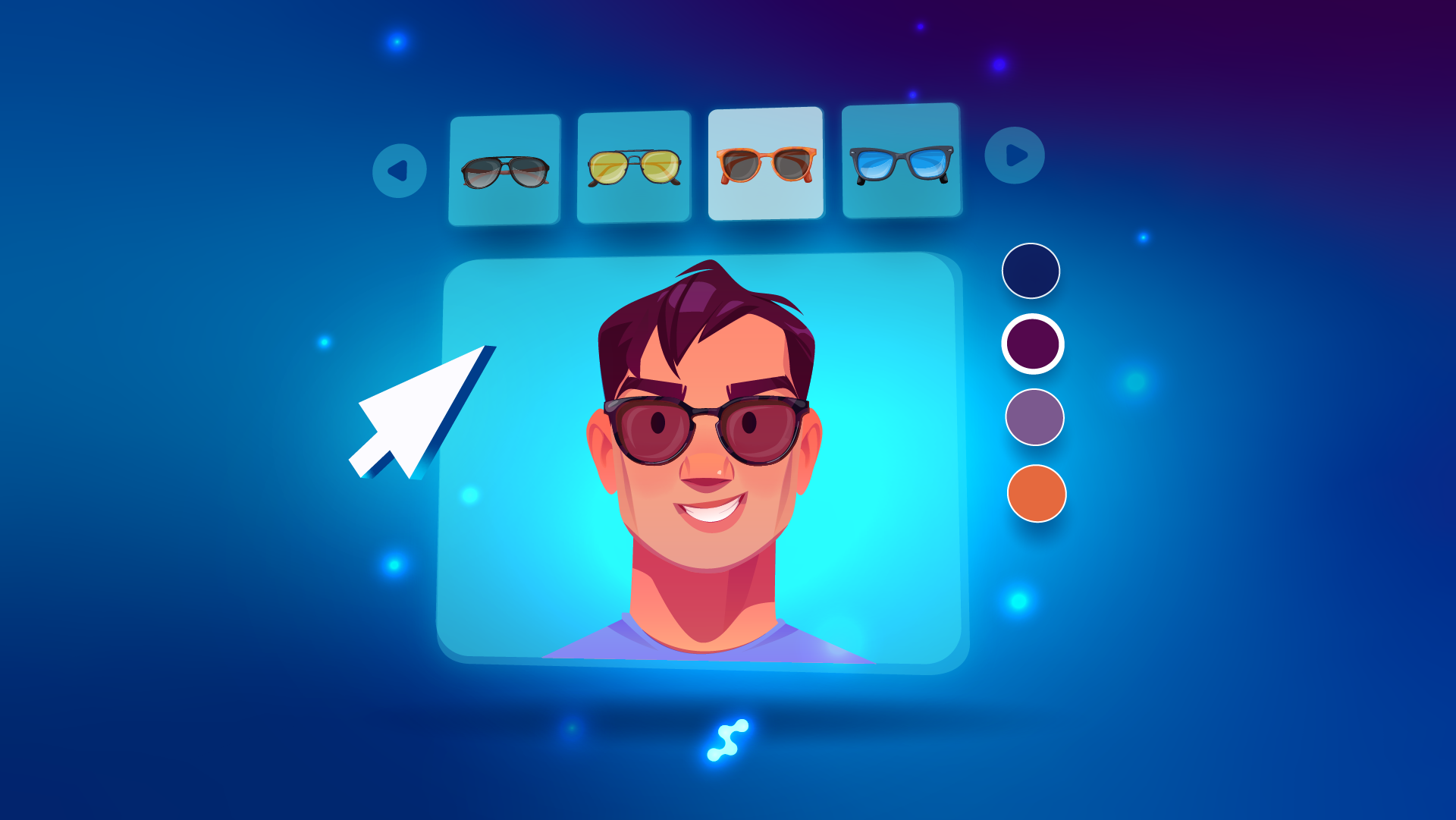 rova occhiali virtuale con selezione e colori
