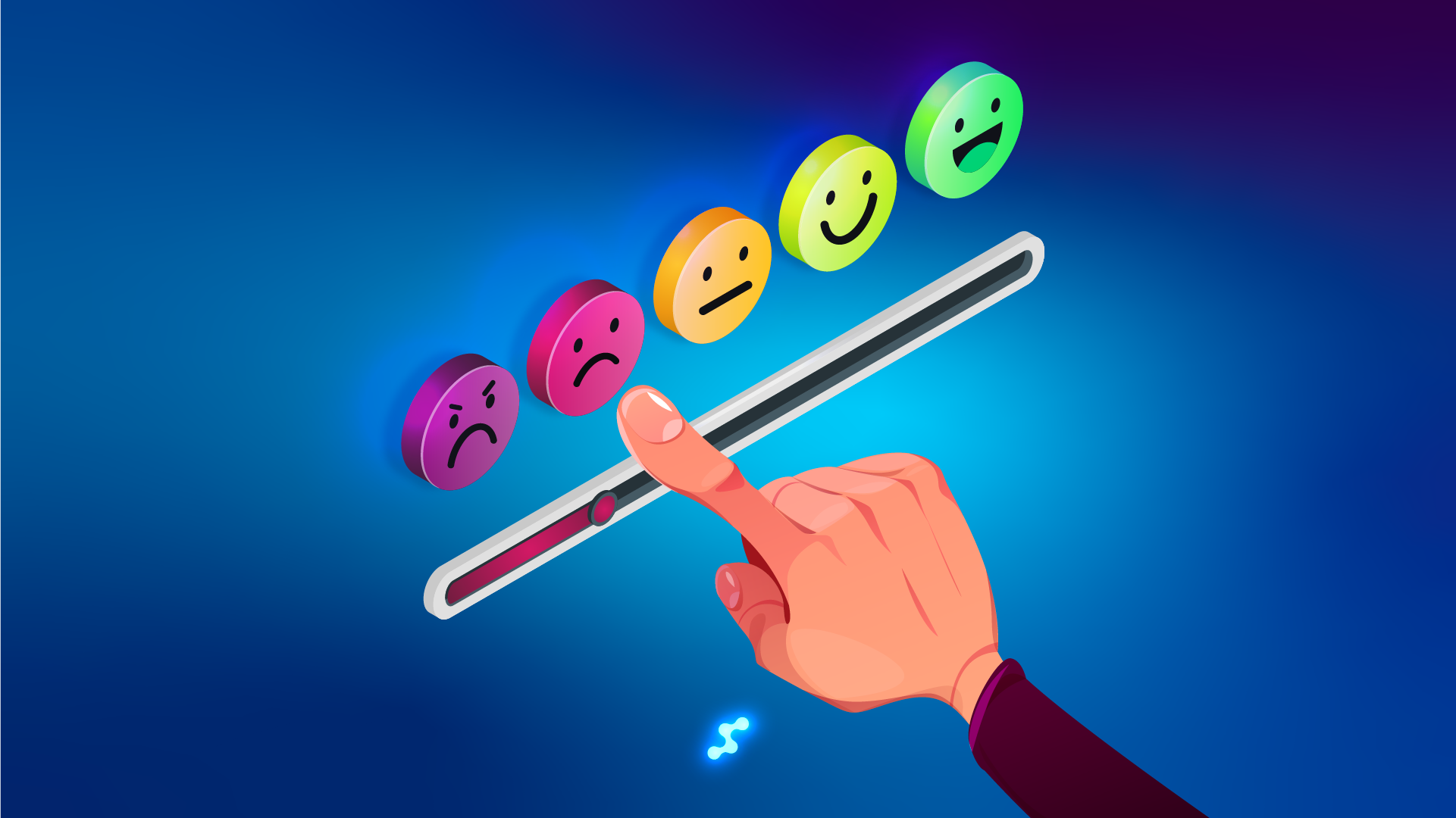 Finger selecting a negative customer review in optical practice