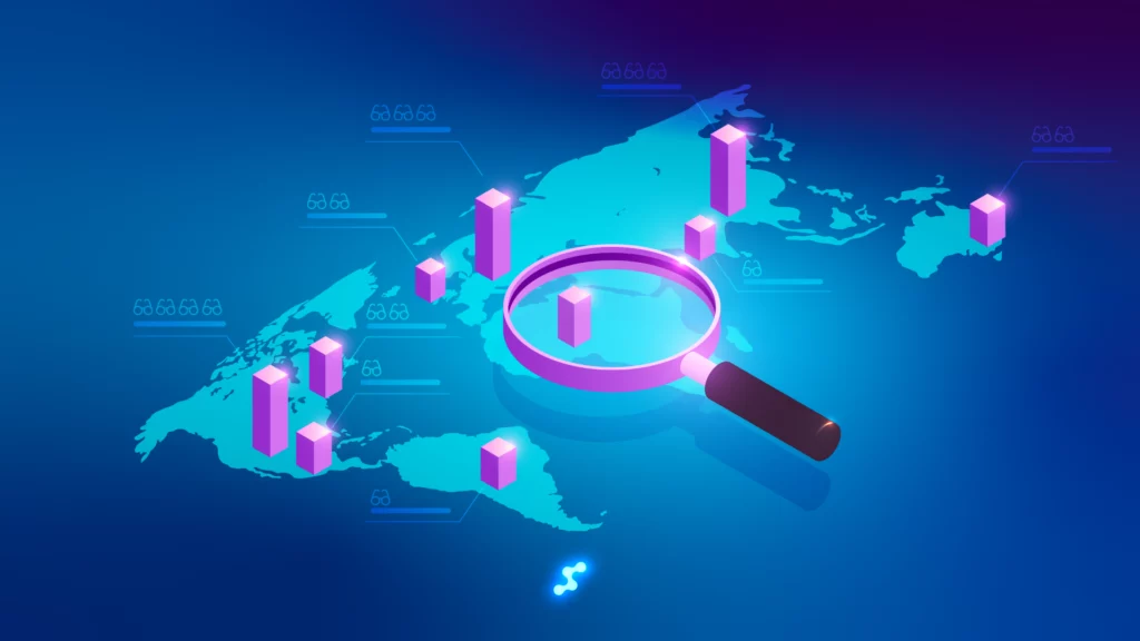 Analyse mondiale du marché de la lunetterie avec visualisation de données sur une carte du monde