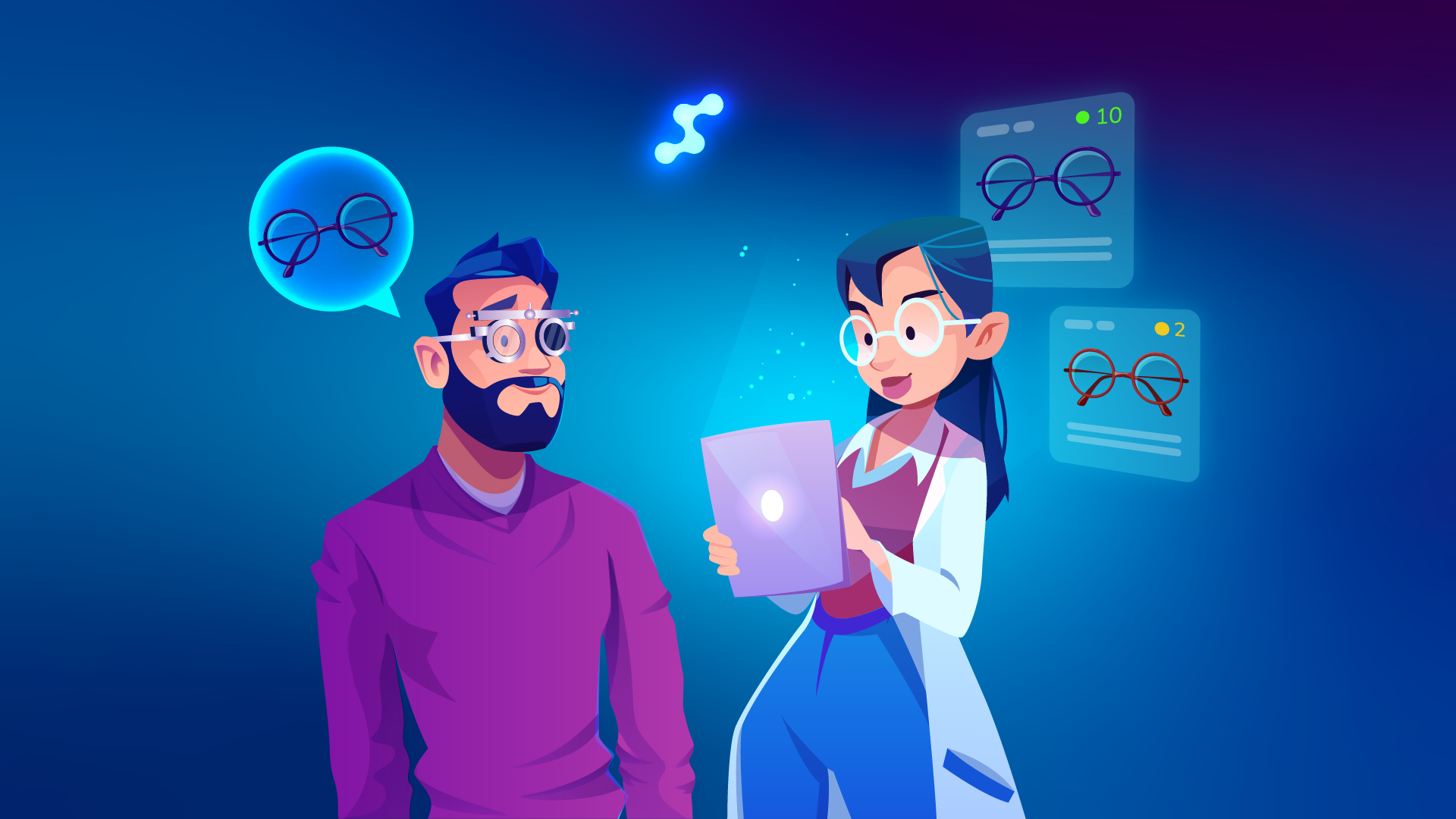 Augenoptiker empfiehlt Brillenfassungen per Praxissoftware