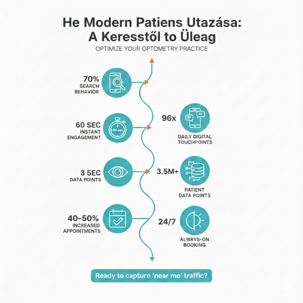 Infografika a modern betegútrol a közeli szemészhez