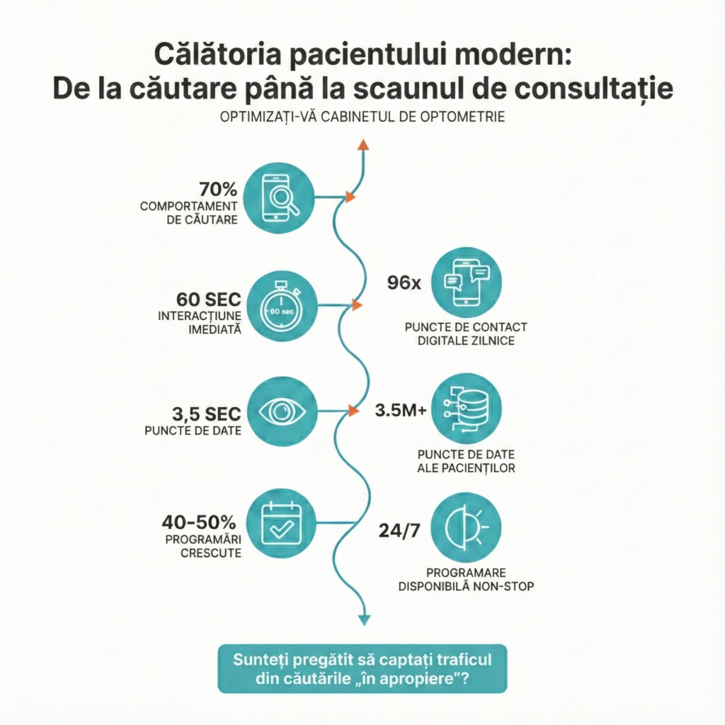 Infografic privind traseul modern al pacientului la oftalmologul apropiat