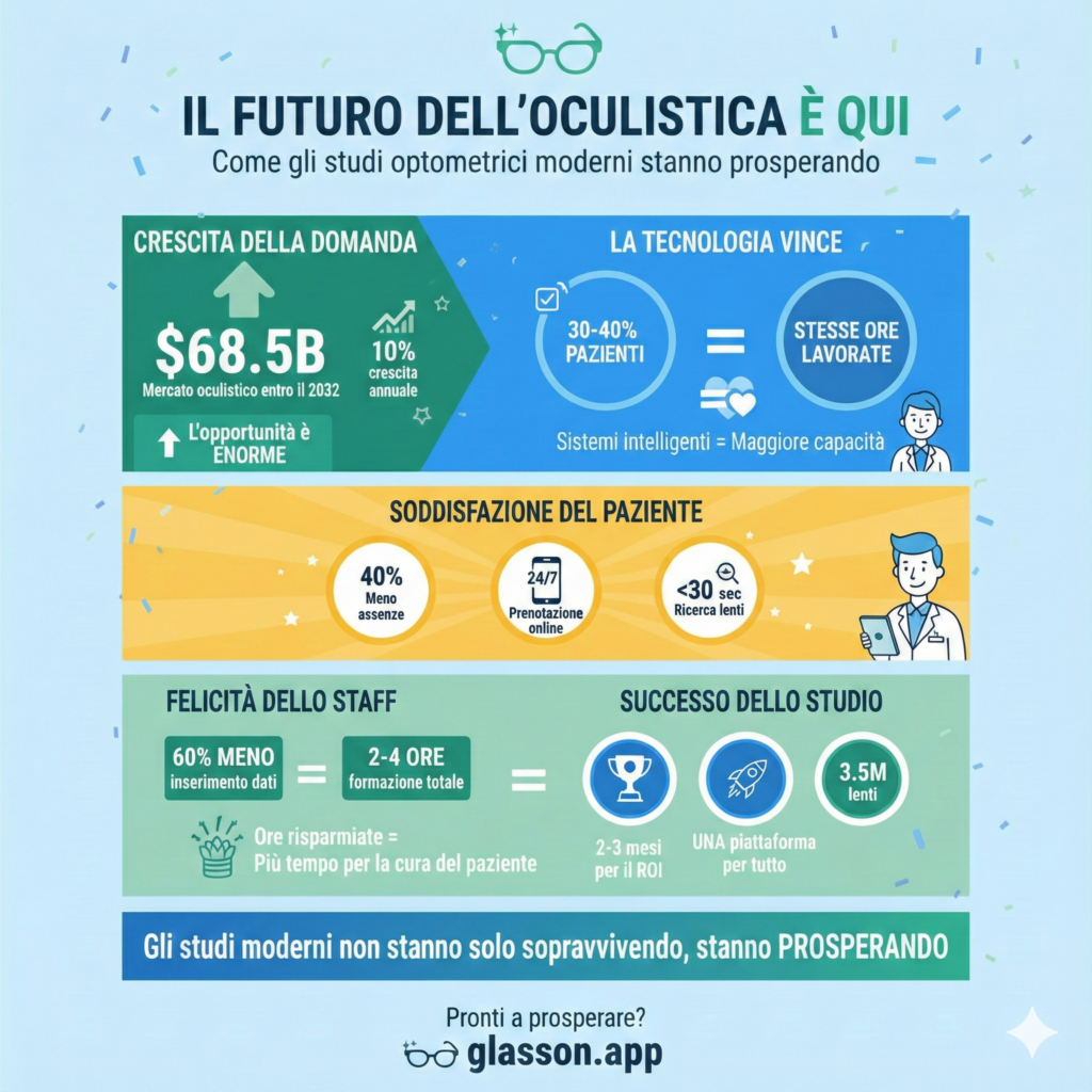 Infografica optometria moderna crescita pratiche