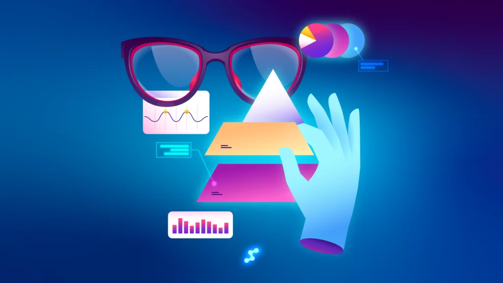 Hand using optometry data dashboard and charts illustration​