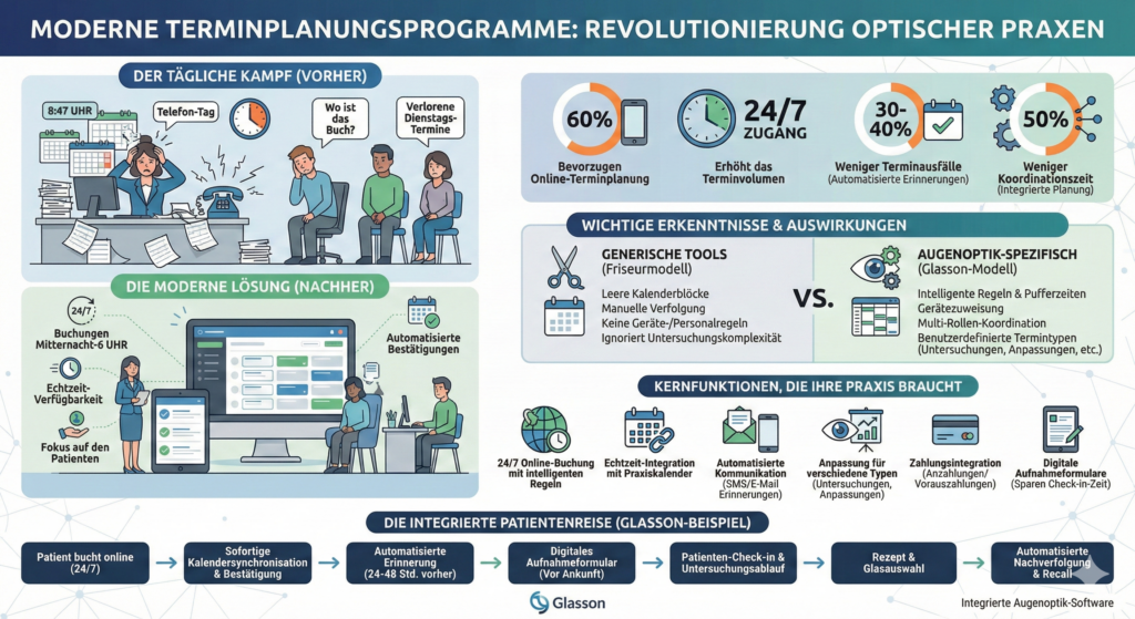 Infografik zur Online-Augenterminanmeldung für Optiker