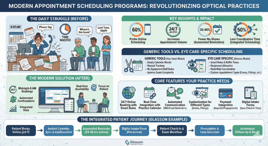 Infographic on online eye exam booking for optical practices