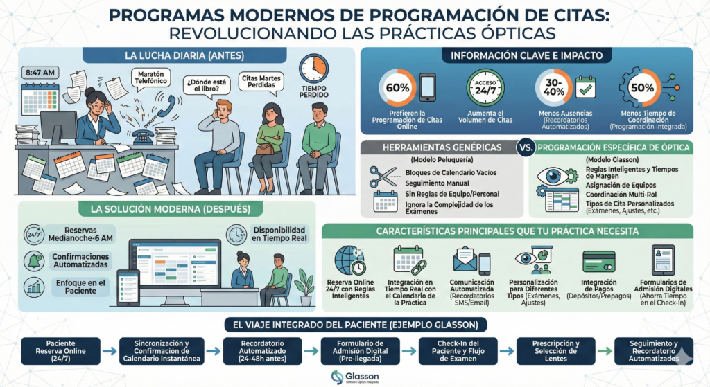 Infografía sobre reservas online para clínicas ópticas