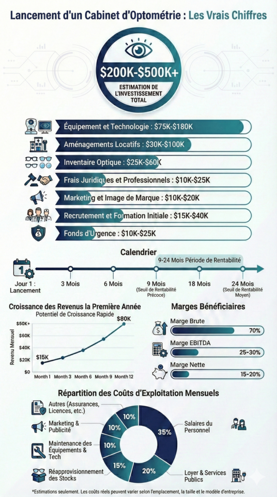  Infographie des coûts de lancement et du seuil de rentabilité en optométrie
