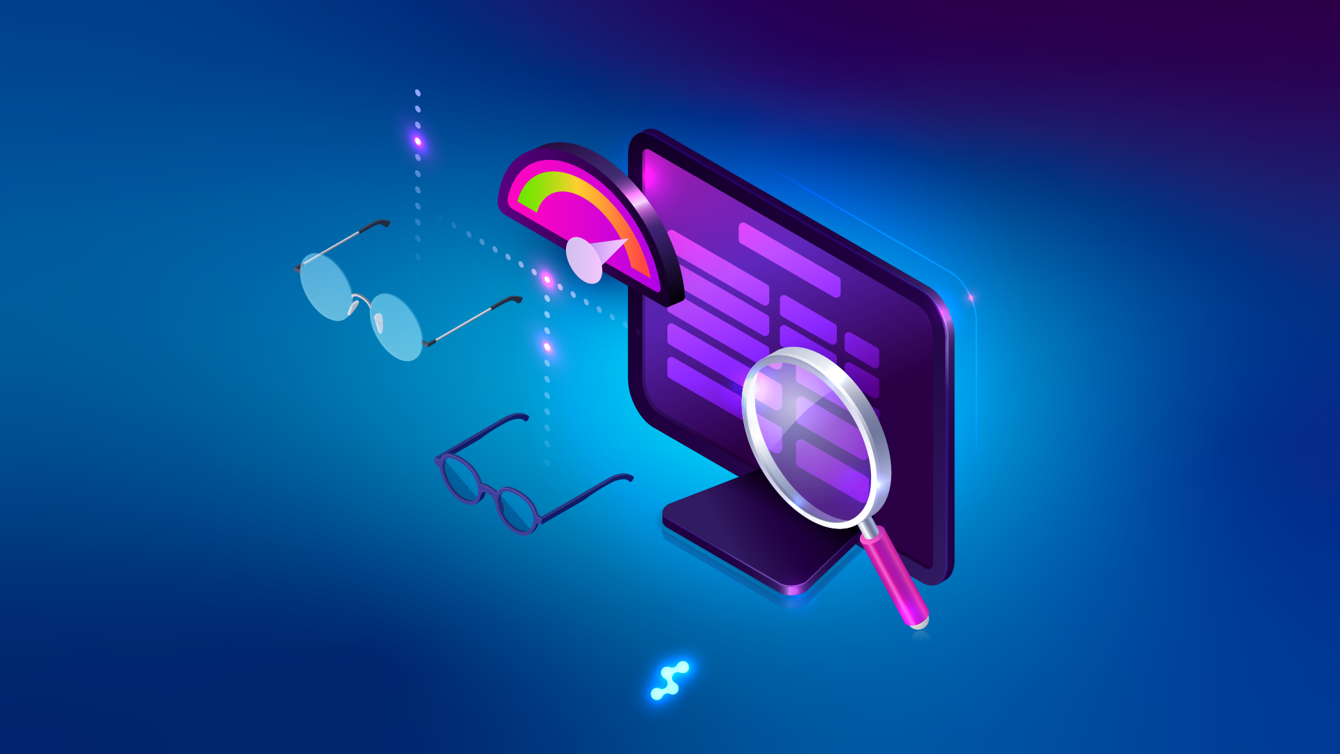 Isometric graphic of lens finder software choosing eyeglass lenses