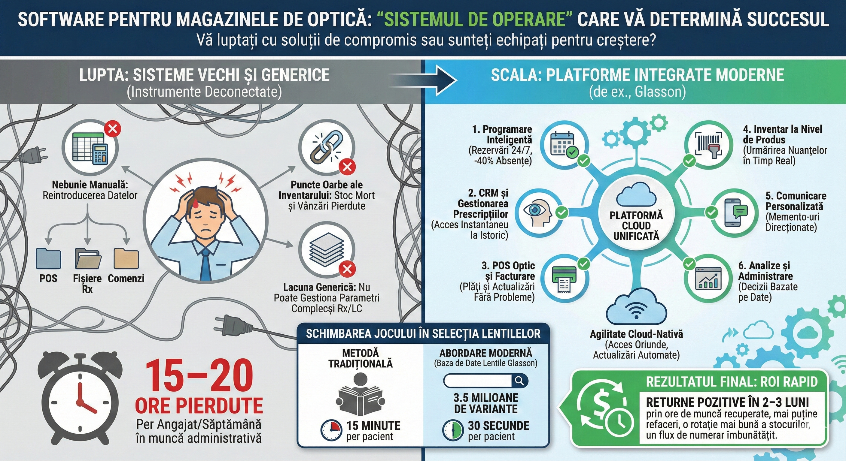Optician alegând între software optic vechi și modern