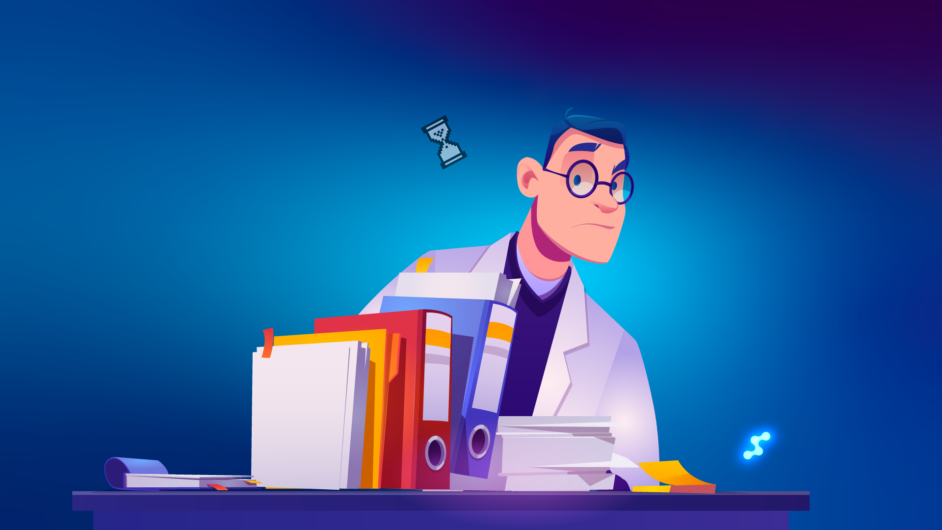 Optician buried in paper binders struggling with manual lens catalogs