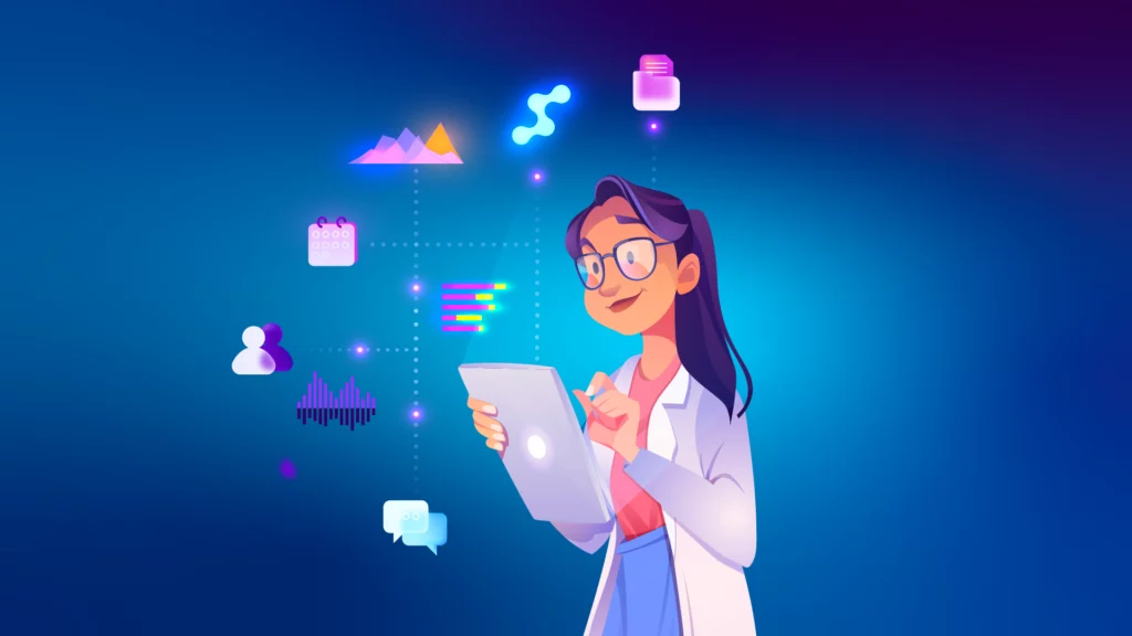 Opticienne multitâche gérant un cabinet avec un logiciel