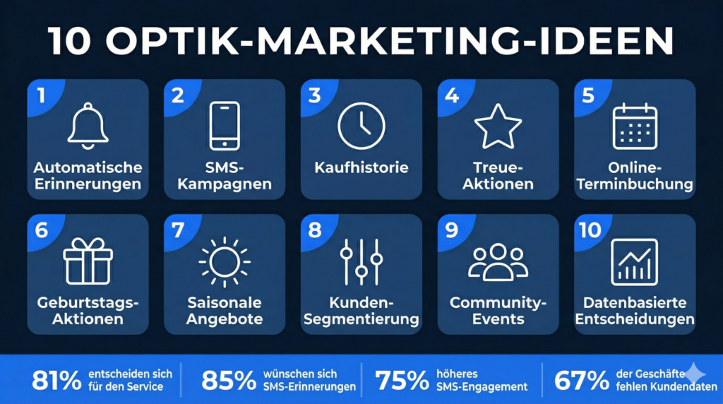  Infografik mit 10 SMS-Marketingideen für Optikstudios