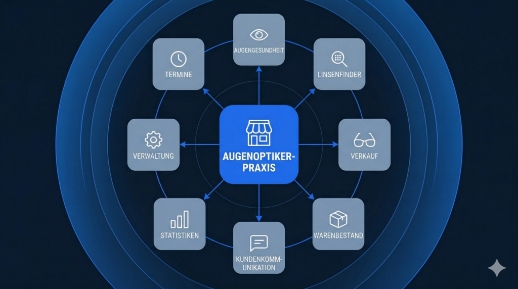 Infografik: Module der Optik-Praxisverwaltungssoftware
