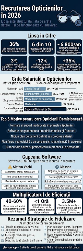  Infografika optikusok toborzásáról, bérekről és hiányról