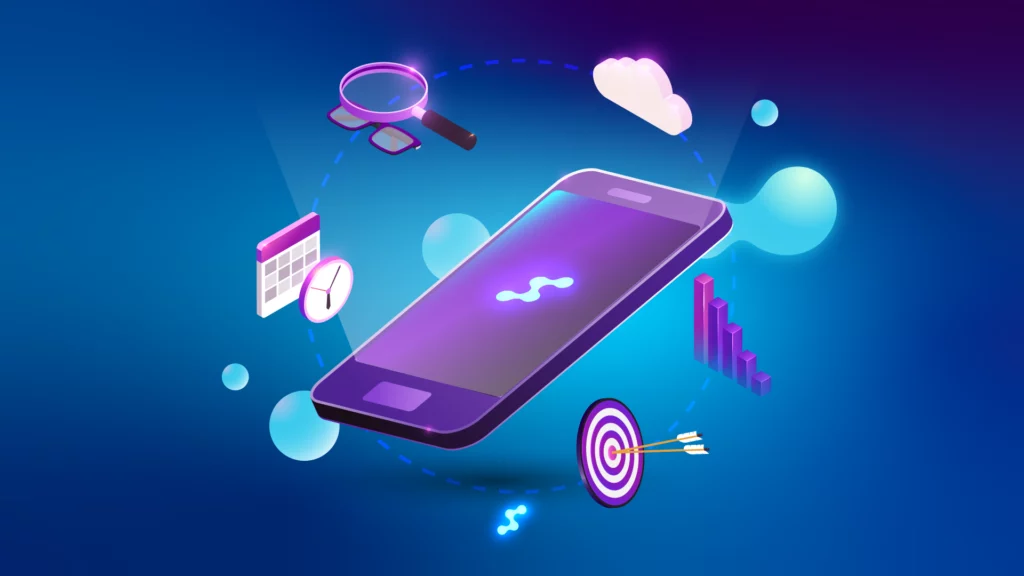 Smartphone marketing analytics with charts and targets