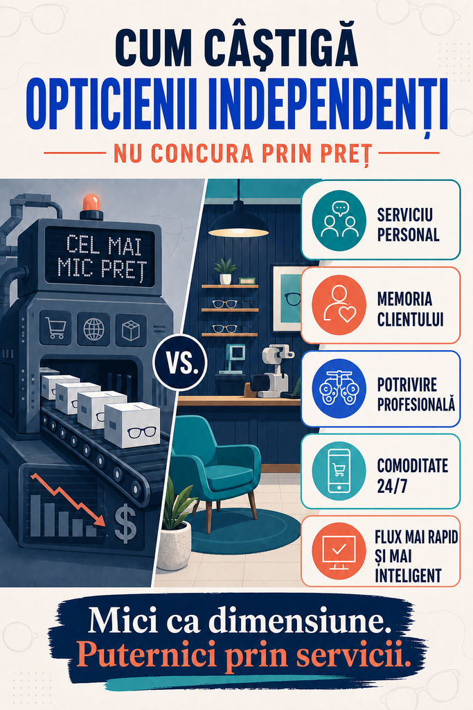 Infografic: opticieni independenți versus lanțuri și online