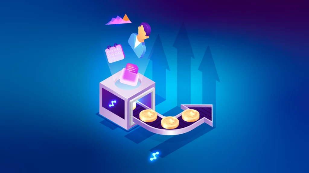 Optical business growth machine with revenue coins